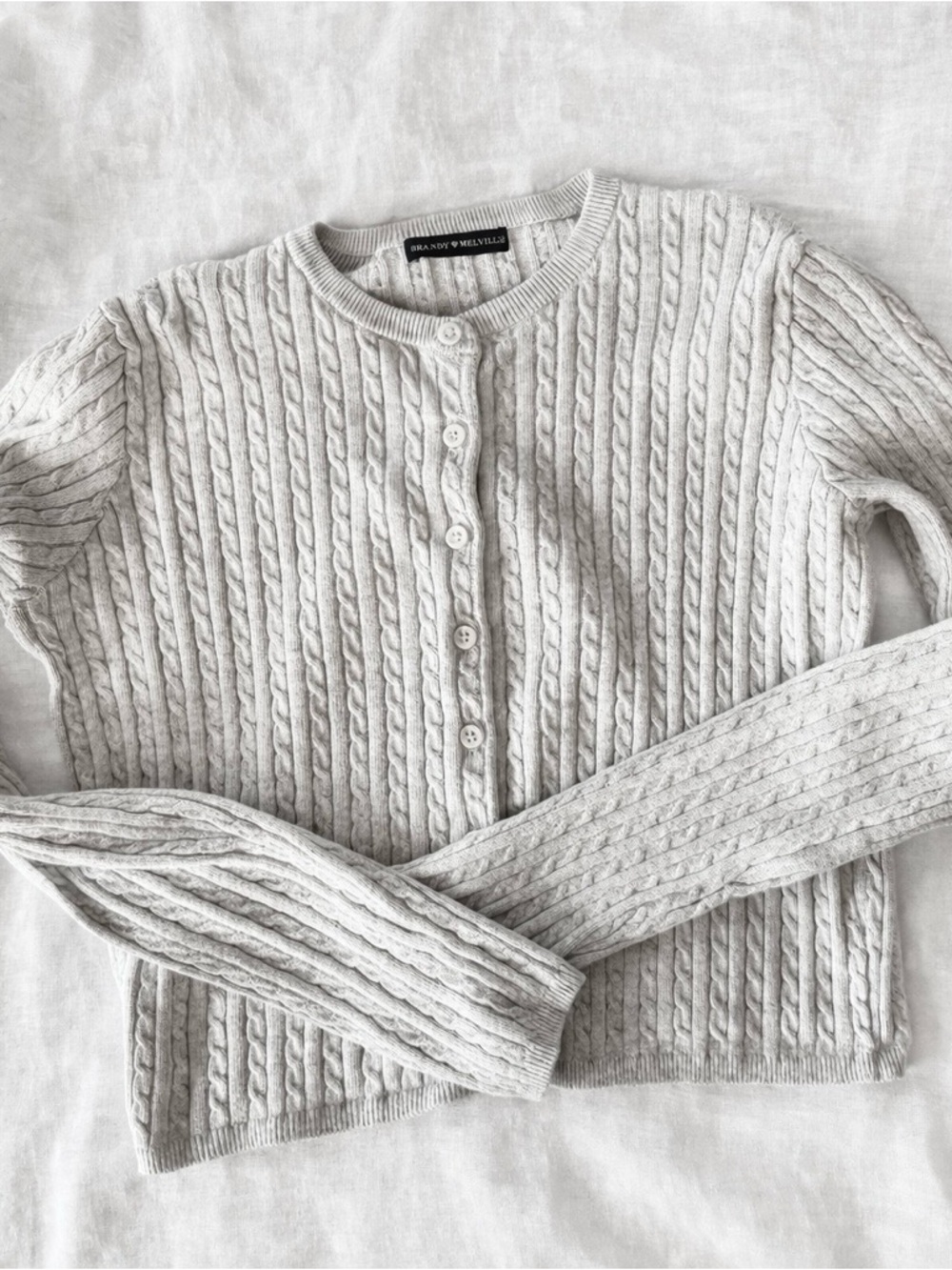 Brandy Melville Zoe Cardigan Light Gray Cable Knit Cropped XS/S